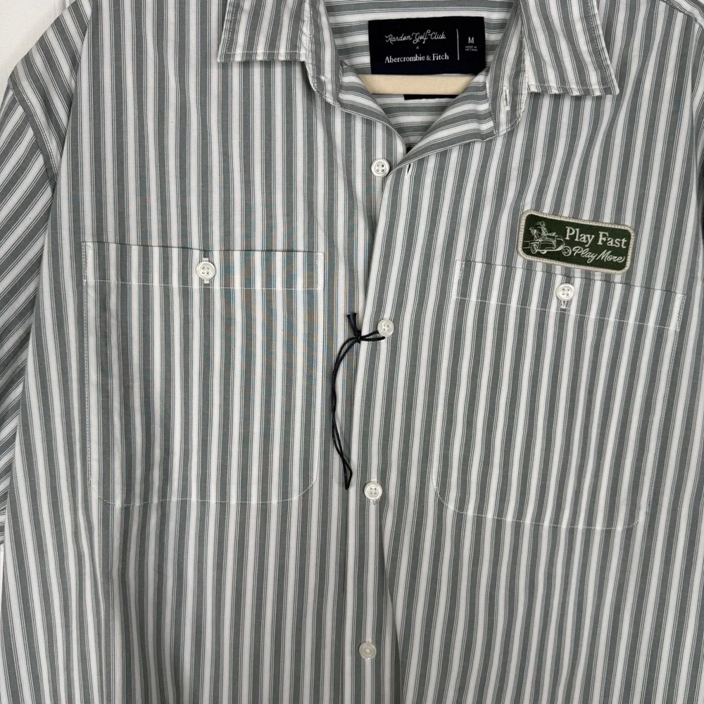 Sz M Random Golf Club x Abercrombie Green Striped Cropped Boxy Shirt NWT $70 - Picture 3 of 10